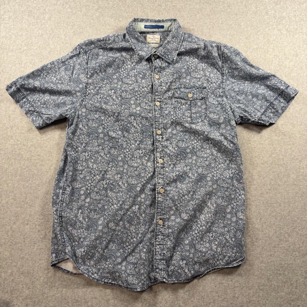 Tommy Bahama Shirt Mens Medium Blue Paisley Short Sleeve Button Up Casual - Picture 2 of 9